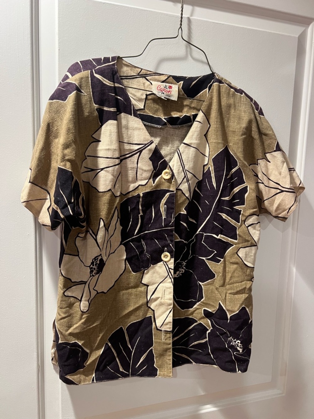 Canon Olive, Cream & Black Floral Button-Up